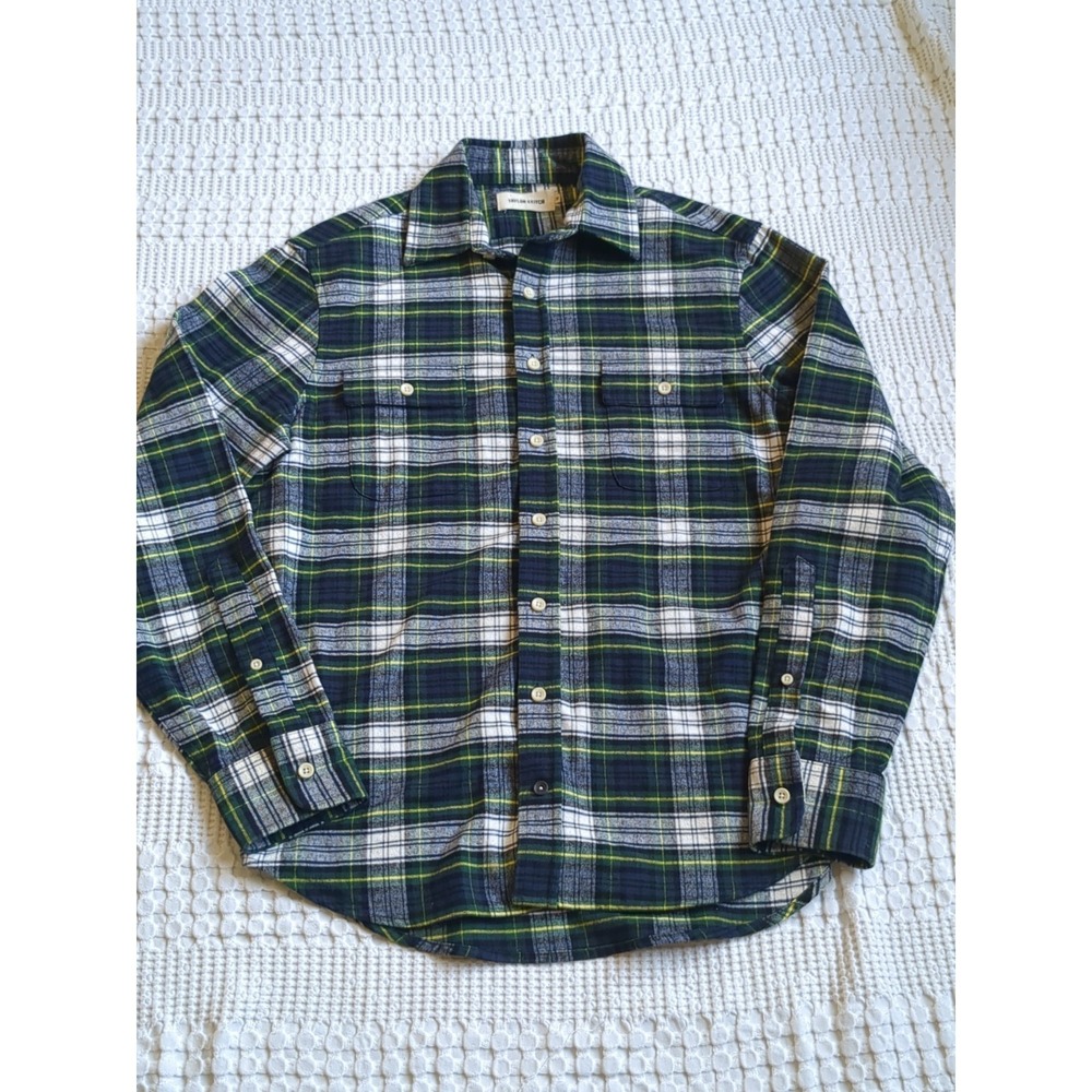 Taylor Stitch Yosemite Flannel Size XS 36 Plaid Blue Yellow Button Long Sleeve